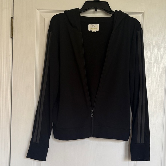 Offline by Arie Jackets & Blazers - Offline by Arie Black Zip-Up Hoodie Jacket with Gray Stripes M